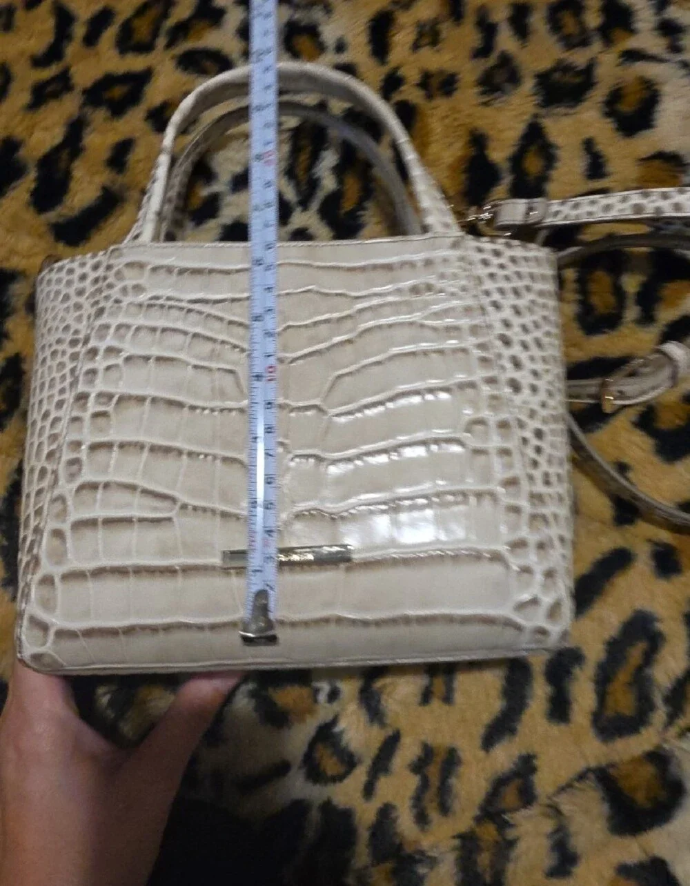 Brahmin Cream Croc-Embossed Satchel with Removable Strap
